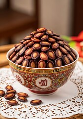 A Vibrant Bowl of Traditional Chinese Roasted Watermelon Seeds, Symbolizing Fortune and Prosperity