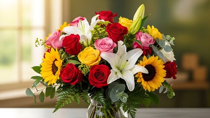 Obraz premium Vibrant flower bouquet on table