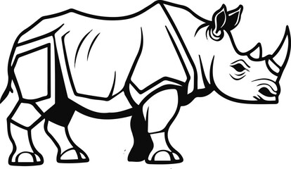 Minimalist vector sticker of a rhinoceros side view, solid blocky shape, clean bold outline, flat modern style, white background, strength concept branding