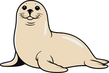 Minimalist vector sticker of a seal lying down, smooth rounded body, clean outline, flat design, white background, friendly commercial use