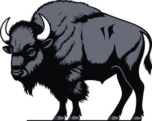Minimal vector sticker of a bison side view, heavy silhouette, clean outline, flat design, white background, natural food branding friendly 2