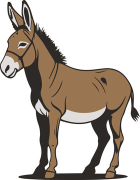 Minimalist vector sticker of a donkey side view, sturdy proportions, clean outline, flat design, white background, work ethic branding illustration