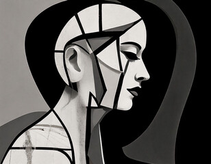 Elegant abstract portrait with expressive brush strokes