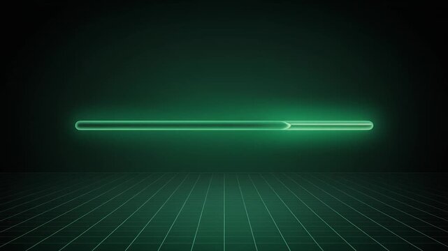 Calm glowing horizontal bar stretching slowly shrinking back breathing motion cascading softly across surreal cinematic ambience futuristic atmosphere horizon depth layers