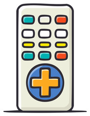 Fototapeta premium Whimsical Cartoon Remote Control Featuring Colorful Buttons and a Prominent Plus Symbol