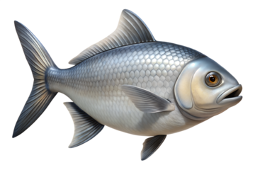 Detailed silver fish with shiny scales on black background