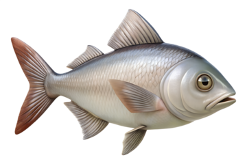 Detailed silver fish with brown fins on black background