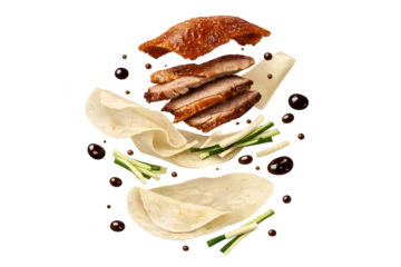 Handdoek met foto Peking Delicious Peking duck wrap ingredients on transparent background image  © whitestorm