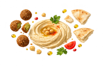 Delicious hummus with falafel on transparent background, a healthy choice.