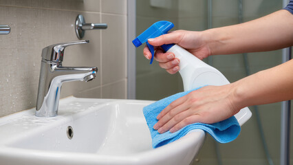 woman cleaning the bathroom 