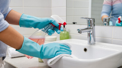 woman cleaning the bathroom 