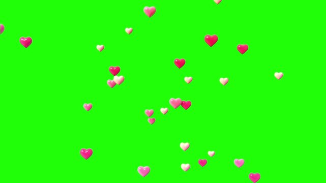 Heart confetti effect with green screen	