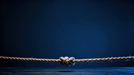 Close Up of Nautical Rope Knot on Dark Blue Backdrop with Copy Space Above