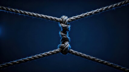 Rope Knot against Dark Blue Background: Strength, Connection, Nautical Theme