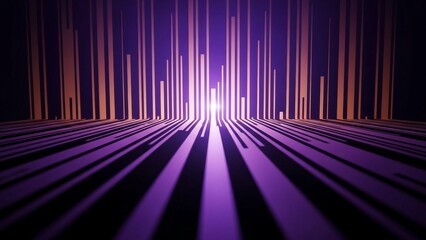 Abstract rising purple data lines on dark floor with glowing center