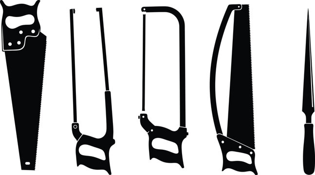PrintSilhouette vector set of 5 hand saw types handsaw hacksaw coping saw bow saw and keyhole saw