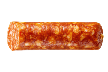 Long deli style sausage log with realistic cured meat texture, smooth casing sheen and subtle spice flecks with rounded ends, isolated on transparent background.
