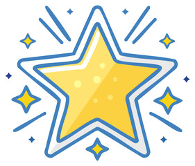 Obraz premium Cartoon Style Yellow Star Illustration with Shining Effects and Blue Outline
