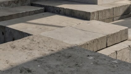 Close-up shot of a series of stepped, angular, concrete blocks, possibly outdoors