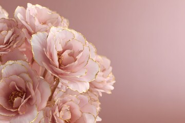 Exquisite bouquet of pink roses with golden edges, a delicate floral arrangement exuding elegance