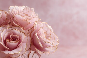 Elegant roses in soft pink hues with gold accents, creating a luxurious and romantic atmosphere