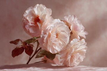 A delicate arrangement of elegant, blooming roses in soft hues, a gentle artistic display.