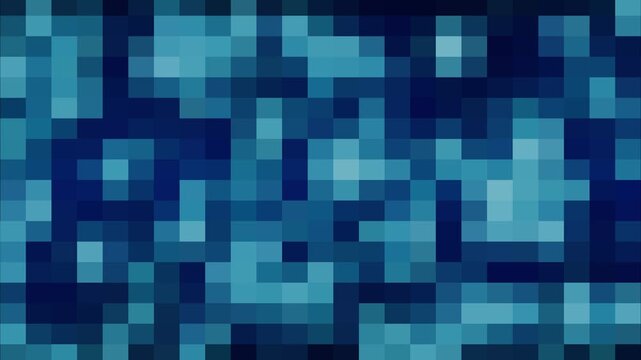Blue pixelated abstract background with animated digital squares and tech mosaic pattern.