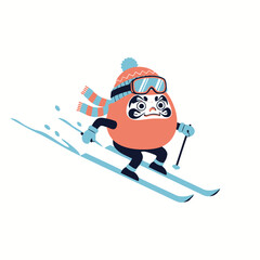 Fototapeta premium Daruma Doll Skiing Downhill with Snowboard and Goggles