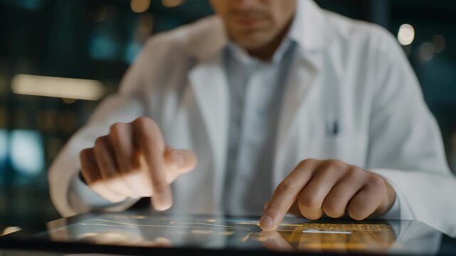 A molecular modeling specialist rotating a virtual protein on a touchscreen, identifying binding sites that could revolutionize antiviral drug design. cinematic color correction, natural uneven