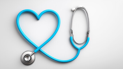 Medical insurance banner with stethoscopes arranged in a heart shape on a clean white table, symbolizing healthcare, care, protection, and patient trust.