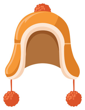 Winter Trapper Hat Illustration - Orange with Ear Flaps and Pom Poms for Cold Weather