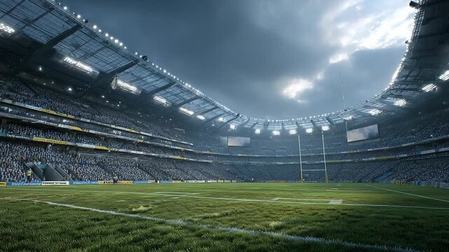 Packed Stadium View: Night Football Game with Vibrant Crowd and Intense Atmosphere