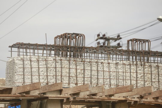 Reinforced Concrete Bridge Pier Under Construction