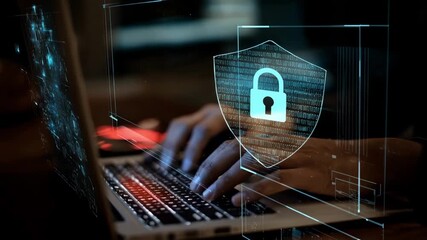 Medium shot of a user securely accessing a benefit verification portal on a laptop highlighting encrypted data and privacy in a home office setting. - Powered by Adobe