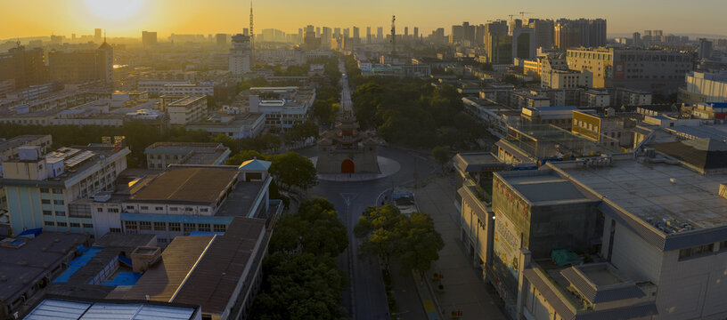 Yinchuan Cityscape at Sunrise, Ningxia, China - Aerial Urban View