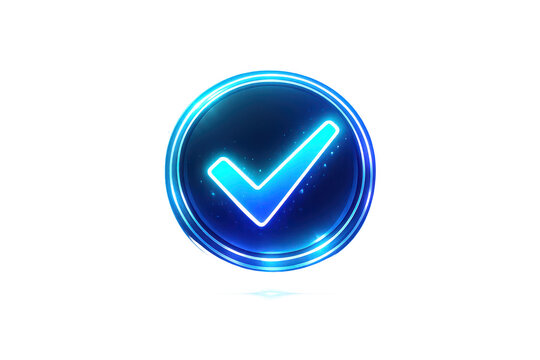 Glowing Blue Check Mark in a Circle with a transparent background.