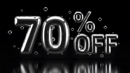 Seventy percent off sale promotion with shiny balloon numbers