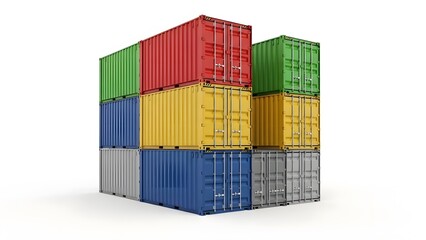 Fototapeta premium Stacked colorful cargo containers on a white background