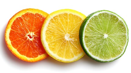 Arrangements of citrus fruit slices isolated on the white background 