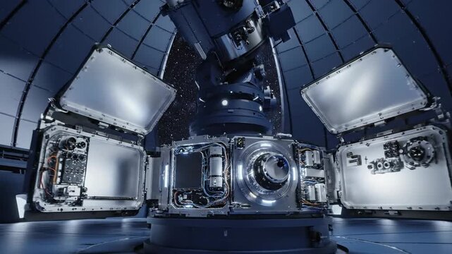 Advanced spacecraft compartment reveals intricate technology for deep space exploration and astronomical observation