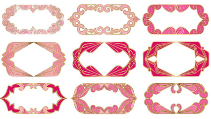 Elegant Pink and Gold Frames: Ornate Decorative Borders for Invitations and Designs