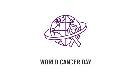 Fototapeta premium Purple world cancer day illustration with globe and ribbon symbolizing global unity and awareness against cancer