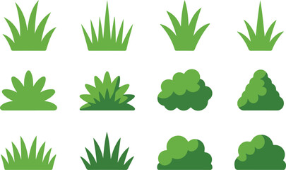 Green Grass and Bushes Outline Icon Set  Lawn, Shrubs, and Garden Elements