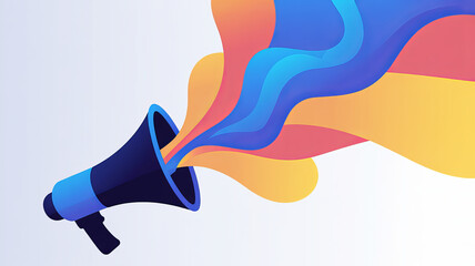 Vibrant megaphone with colorful dynamic waves for announcements