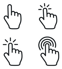 Fototapeta premium Line art hand cursor icons set featuring different pointing and clicking gestures for user interface design