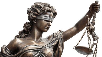 Classical lady justice statue holding scal isolated on the white background 