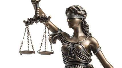 Classical lady justice statue holding scal isolated on the white background 