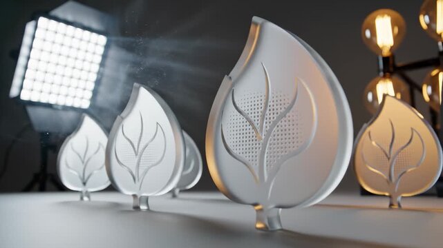 Leaf Shaped Objects Being Illuminated by Studio Lights and Smoke Effects