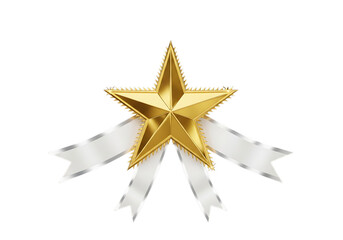 Golden star with white ribbons