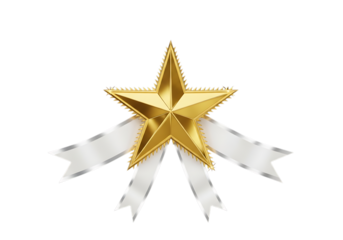 Golden star with white ribbons
